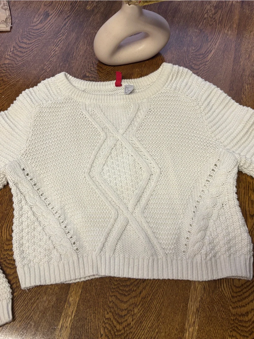 H&M Cream Cable-Knit Crewneck Sweater